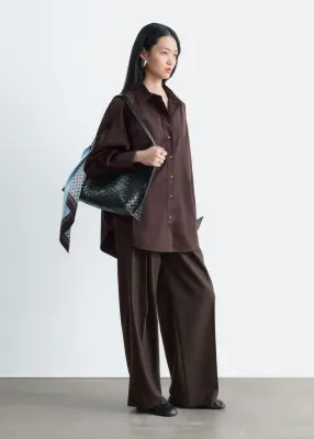 Chemise oversize en coton - Marron foncé — photo 4