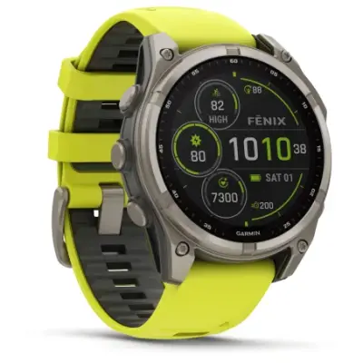 Garmin Fenix 8 Solar 47mm Verre Sapphire lunette titane bracelet jaune/graphite 010-02906-21 — photo 2