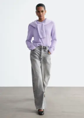 Pull à col en V côtelé - Lilas — photo 3