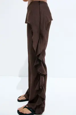 Pantalon froissé à volant - Marron foncé — photo 3