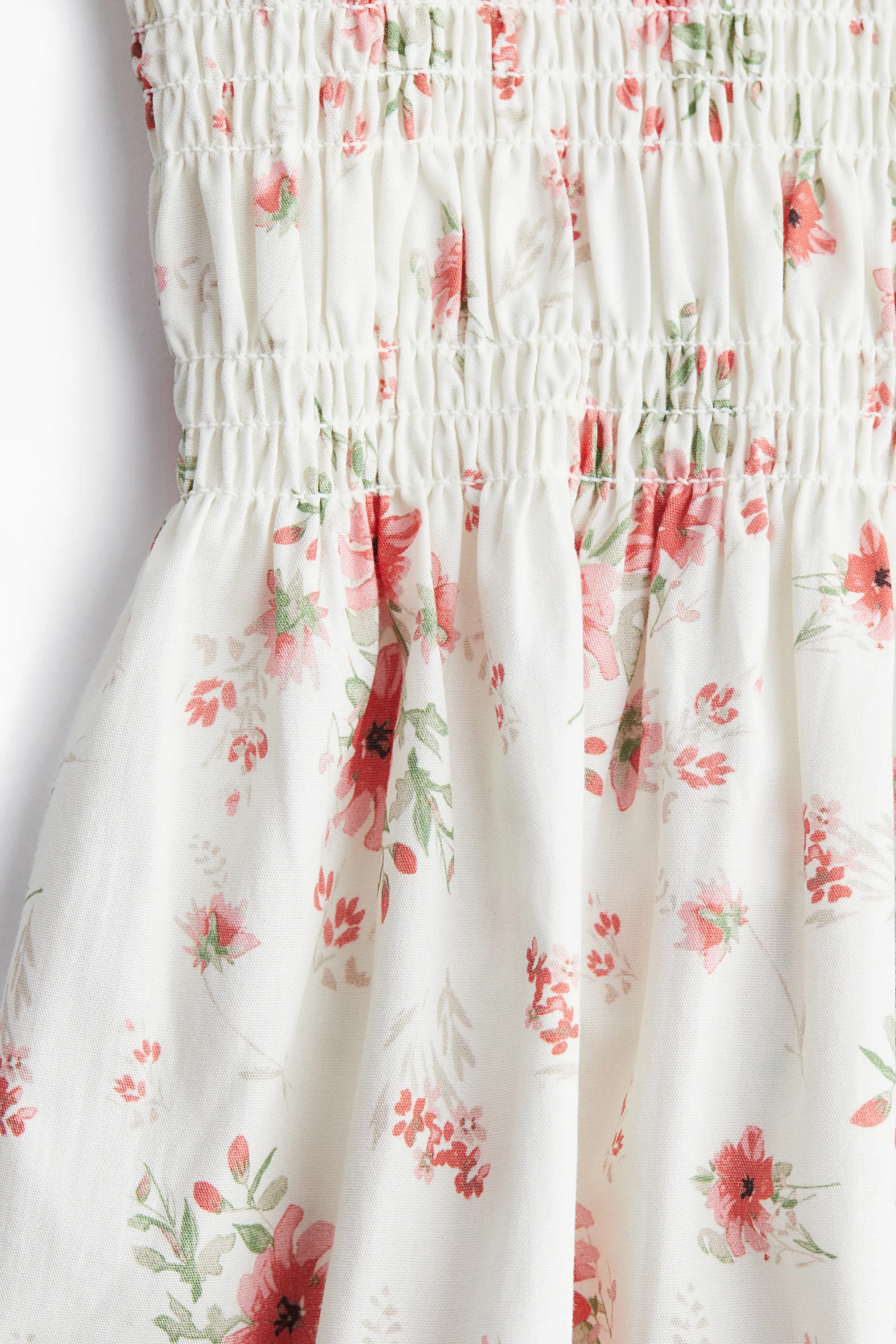 Robe smockée en popeline - Blanc/rouge/fleuri