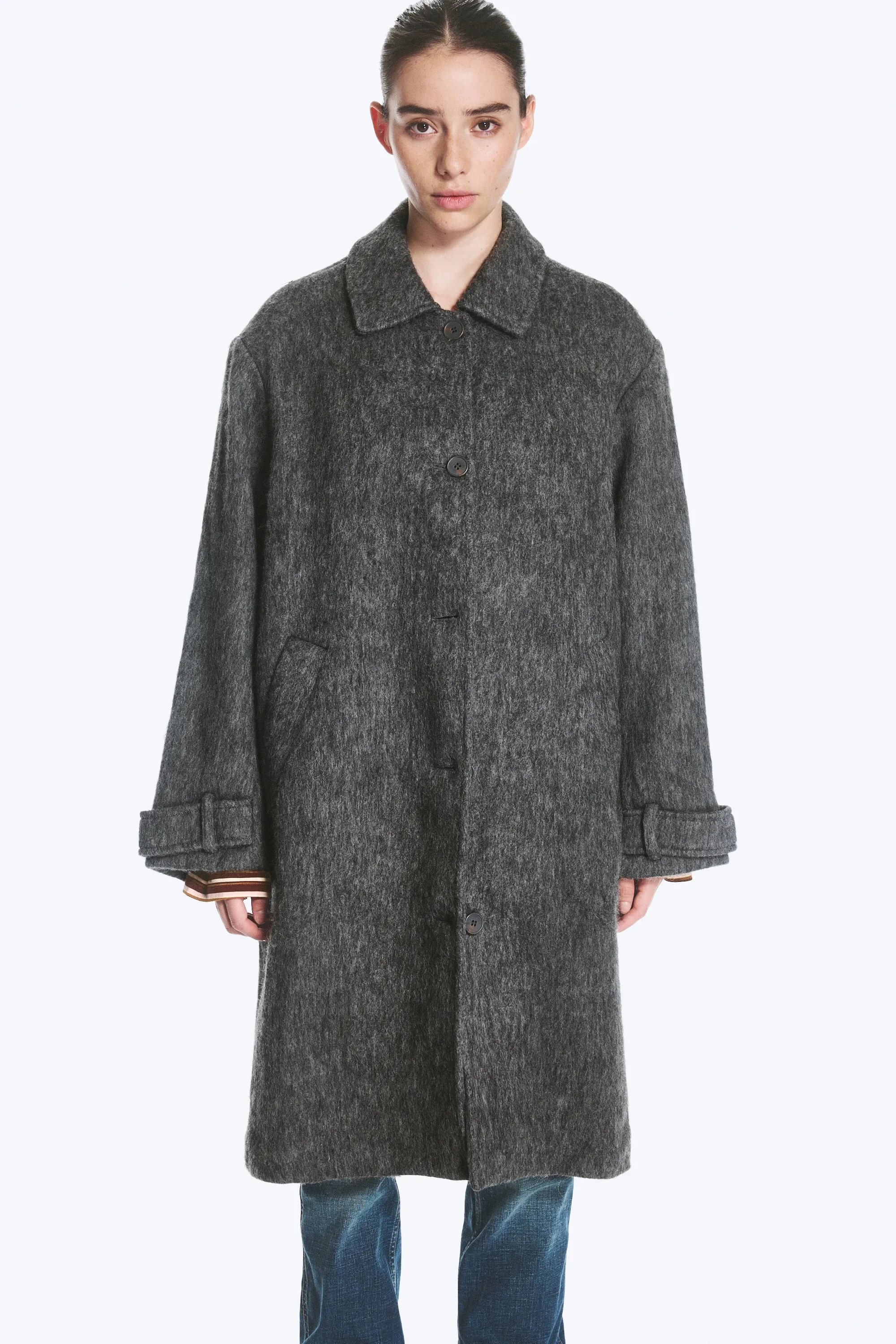 Manteau croisé mi-long - Gris foncé mélangé poussiéreux