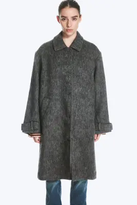 Manteau croisé mi-long - Gris foncé mélangé poussiéreux — photo 1