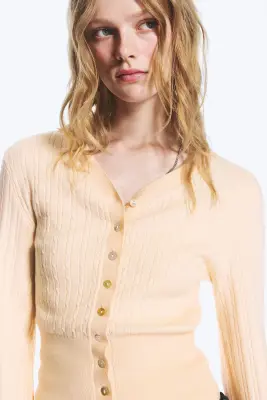Cardigan En Maille À Col V - Beige — photo 1