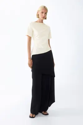 Top asymétrique à effet drapé - Crème — photo 1