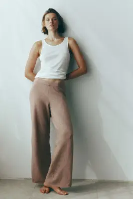 Pantalon à taille élastique - Beige foncé chiné — photo 1