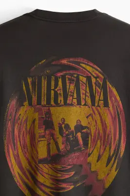 T-shirt imprimé Relaxed Fit en coton - Noir délavé/Nirvana — photo 2
