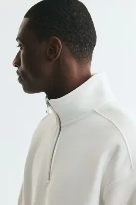 Sweat Loose Fit avec col zippé - Crème — photo 3