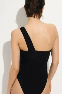 Maillot de bain asymétrique paddé - Bleu marine — photo 2