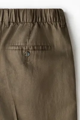 Pantalon large Loose Fit en lin mélangé - Taupe foncé — photo 5