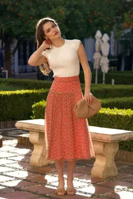 Cordelia Midi Skirt - Orange floral — photo 2