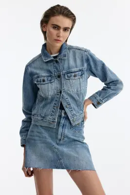 Jupe trapèze en denim - Bleu denim clair — photo 1
