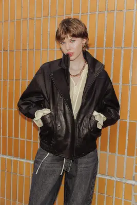Blouson oversize 100% cuir — photo 3