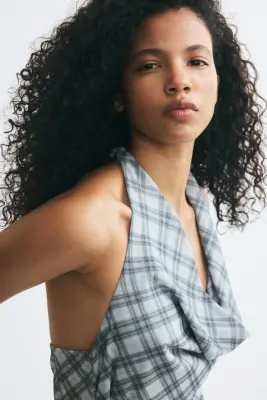 Top dos nu avec détail à nouer - Gris/carreaux — photo 3