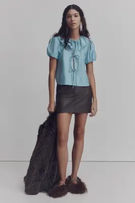 Blouse à nouer - Bleu clair — photo 1