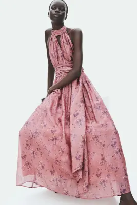 Robe dos nu avec liens à nouer - Rose ancien/fleuri — photo 2