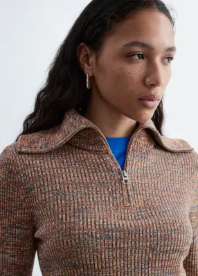Haut à demi-fermeture zippée en maille chinée - Orange/Chiné — photo 1