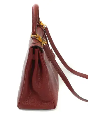 Sac à main KELLY 32 en cuir Clémence torillon bordeaux fermoir doré — photo 4