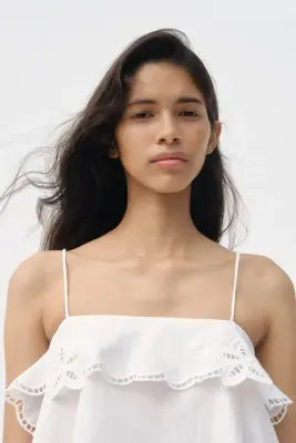 Top à bretelles fines avec broderie anglaise - Crème — photo 2