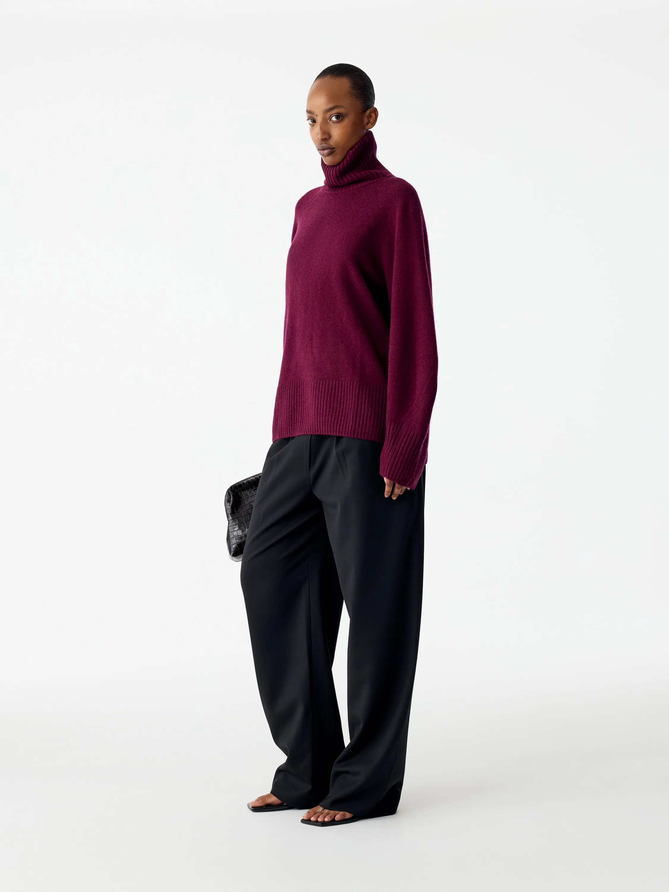 Pull col roulé en pur cachemire - Rouge foncé