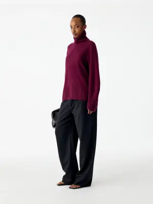 Pull col roulé en pur cachemire - Rouge foncé — photo 1