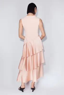 Robe en jersey romanite avec jupe en satin - Rose clair — photo 3