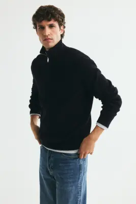 Pull Regular Fit avec col zippé - Bleu marine — photo 4