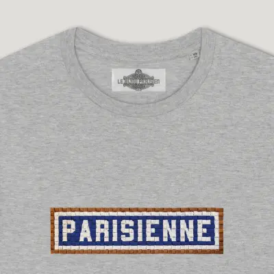 T-SHIRT COTON BIO BRODÉ - PARISIENNE - GRIS — photo 2