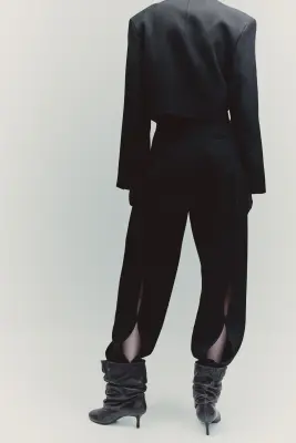Pantalon en laine avec fentes - Noir — photo 2