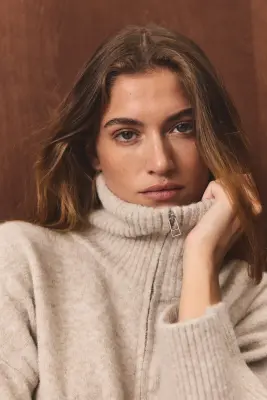 Pull oversize avec col zippé - Beige ancien clair — photo 2