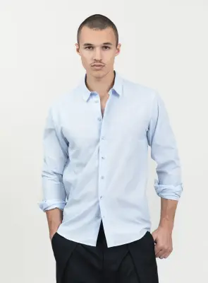 Shirt with Small Collar Stand in Sky Blue End-on-End