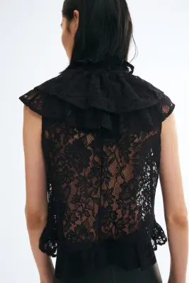 Top volanté en dentelle - Noir — photo 3