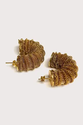 Boucles d’oreilles en maille dorée effet chenille — photo 4