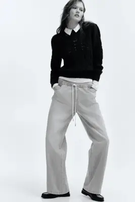 Pull en maille pointelle - Bleu marine — photo 1