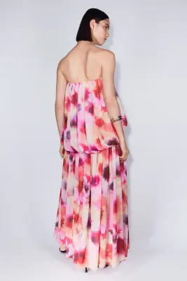 Robe bandeau en mousseline - Rouge/fleuri — photo 4