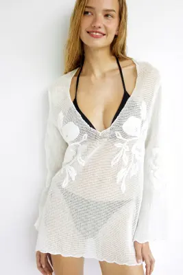 Robe de plage filet en coton - Blanc — photo 1