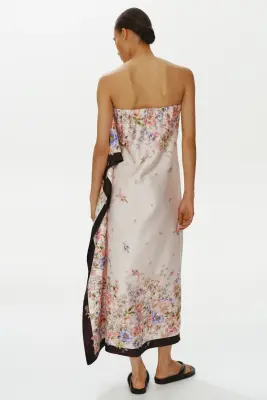 Robe bandeau avec panneau drapé - Crème/fleuri — photo 3