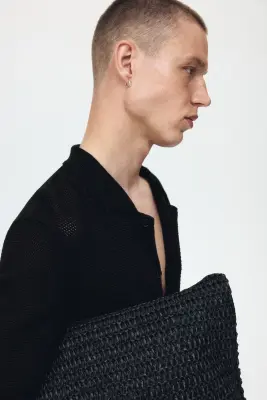 Chemise Regular Fit en maille ajourée - Noir — photo 2