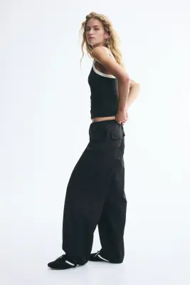 Pantalon parachute en nylon - Noir — photo 4