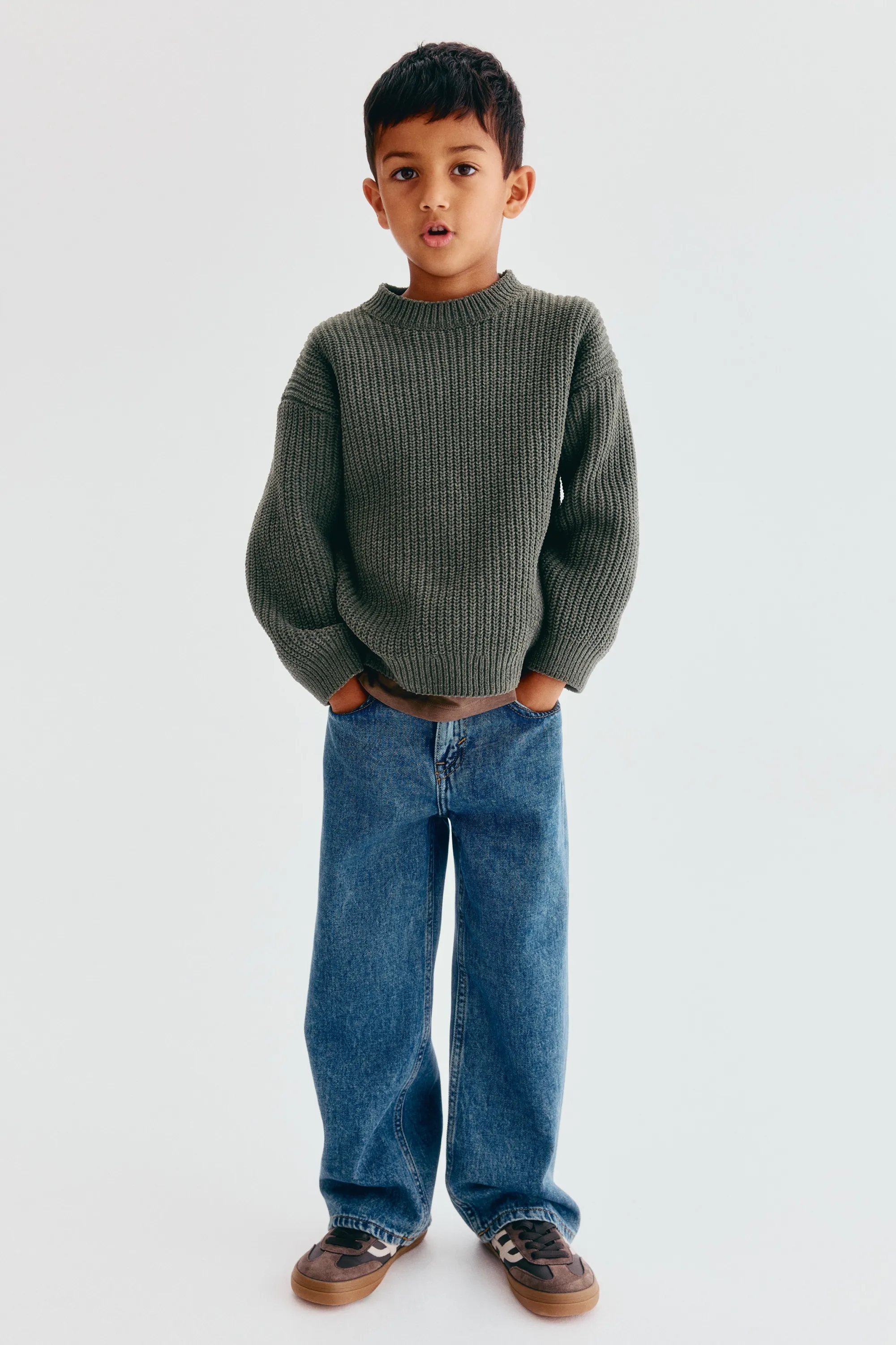 Pull en fil chenille - Vert mousse