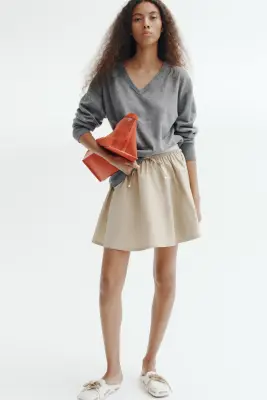 Pull oversize à encolure en V - Gris chiné — photo 1