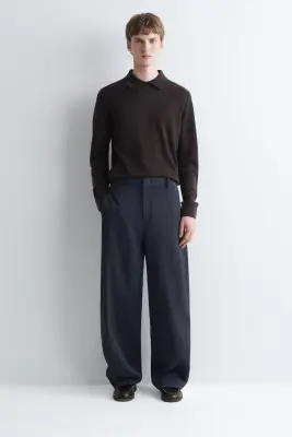 PULL POLO EN LAINE ET LYOCELL À COL SUPERPOSÉ - BRUN — photo 1