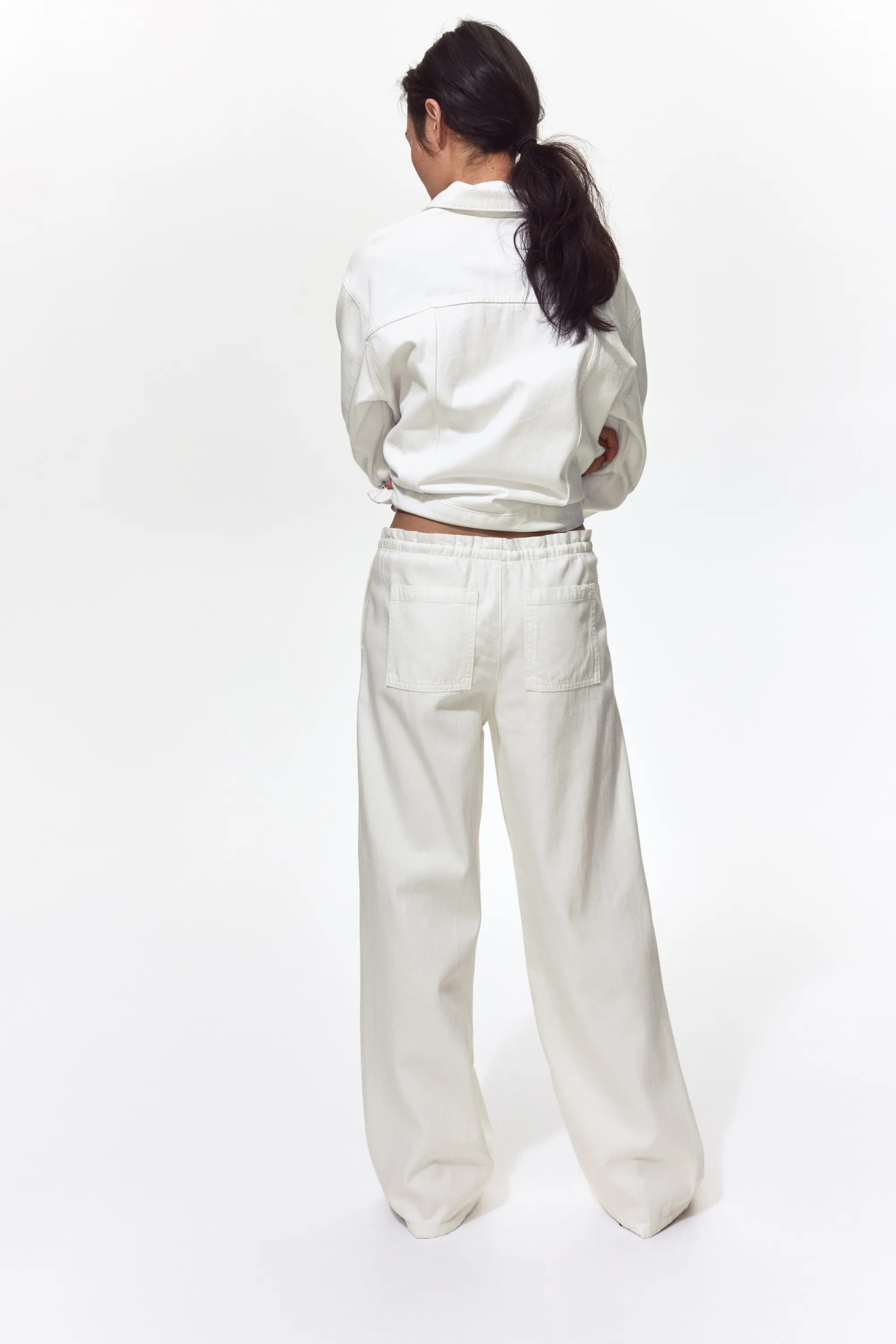 Pantalon en denim avec taille élastique - Crème