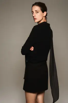 Minijupe en coton avec ceinture - Noir — photo 1