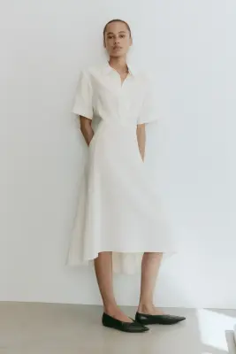 Robe chemise avec ceinture à nouer - Blanc — photo 1