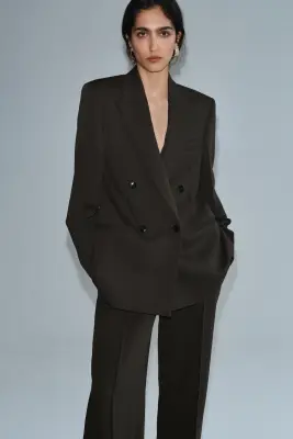 Blazer en laine à fermeture croisée - Taupe foncé — photo 2