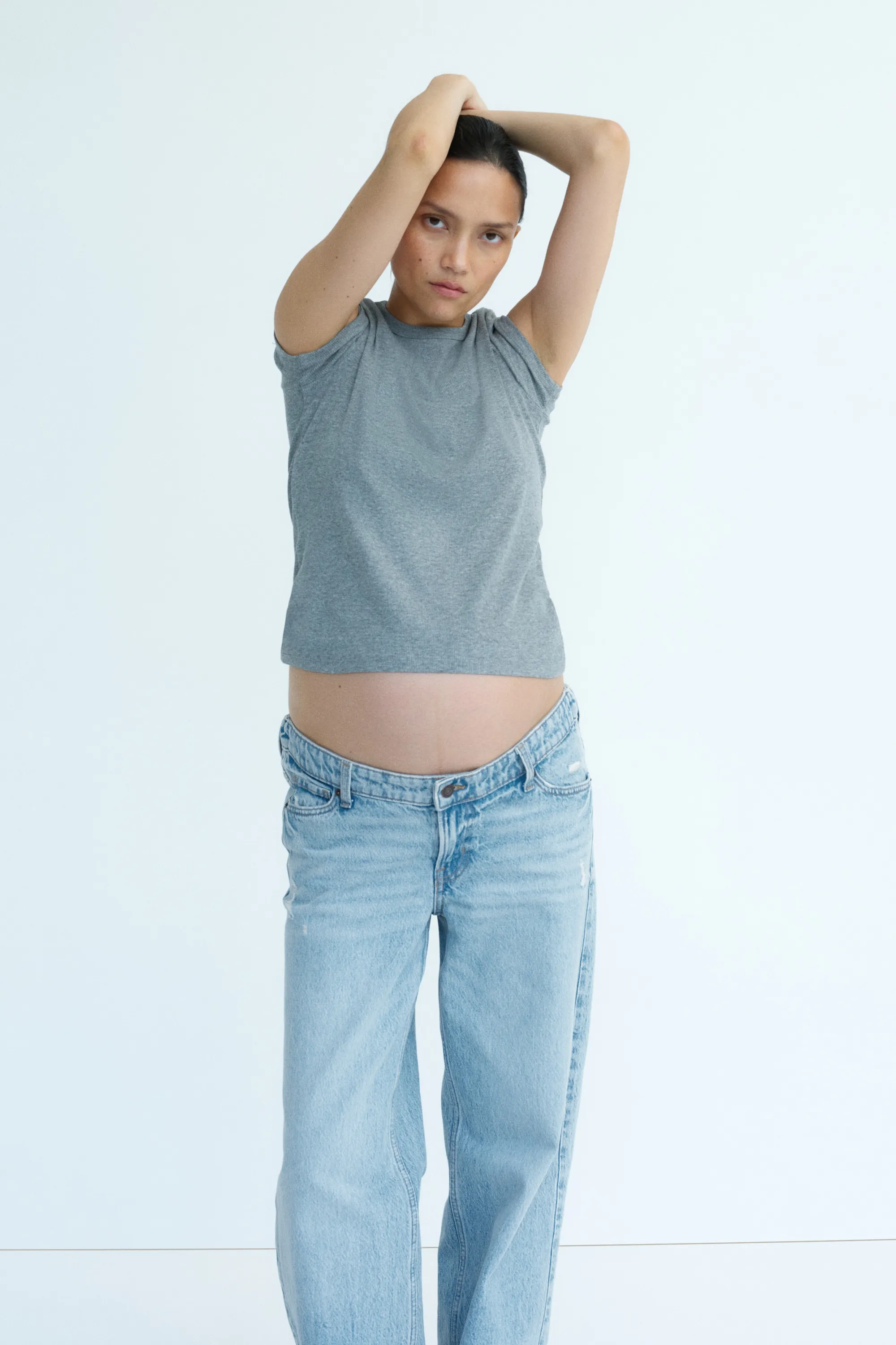 MAMA Wide Low Waist Jeans - Bleu denim