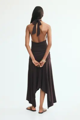 Robe dos nu à effet drapé - Marron foncé — photo 3