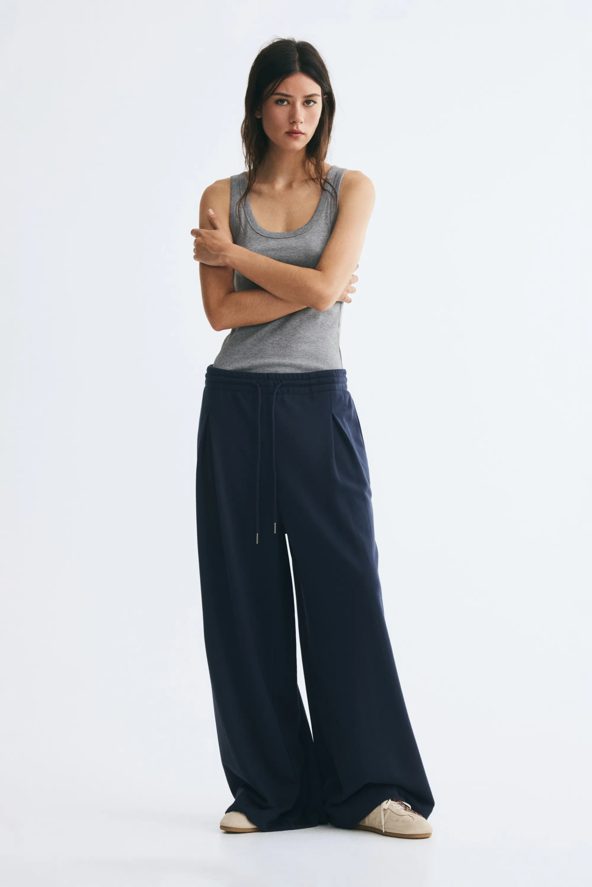 Pantalon avec cordon de serrage et plis - Bleu marine