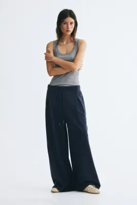 Pantalon avec cordon de serrage et plis - Bleu marine — photo 1